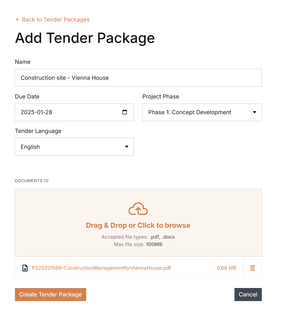Tender package creation