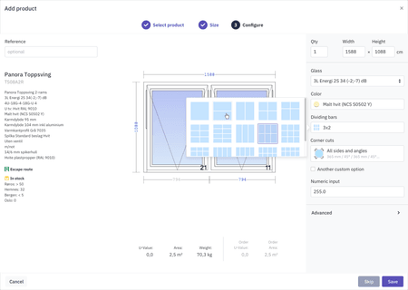 Quote Details (add product - step 3 - dividing bars)